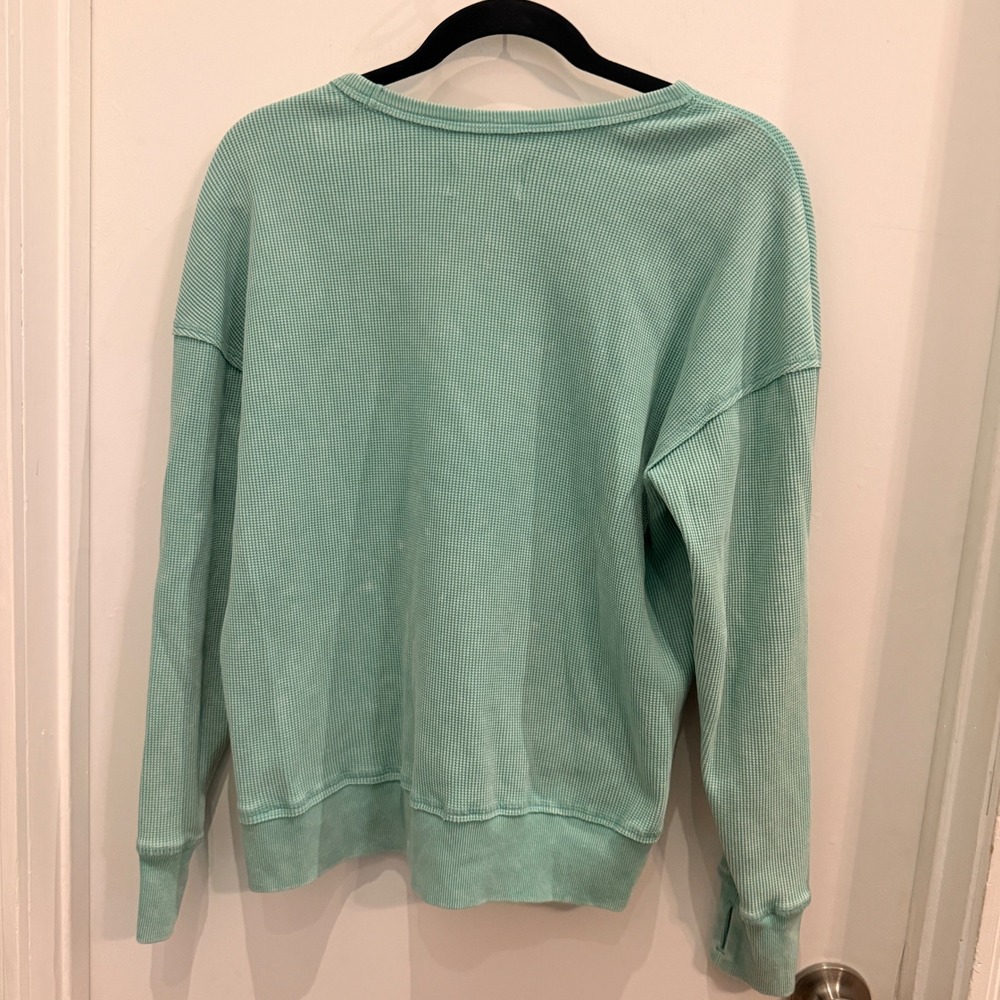 Seven7 Waffle Knit Thermal Top Size Medium Mint Green Paneled Loungewear - Picture 3 of 5